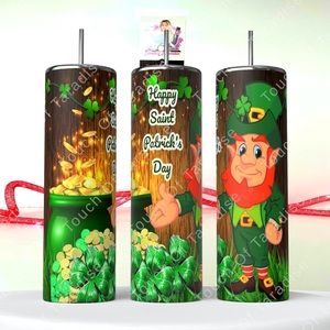 Happy St. Patrick’s Day 20 Oz High Gloss Tumbler with straw and giftbox